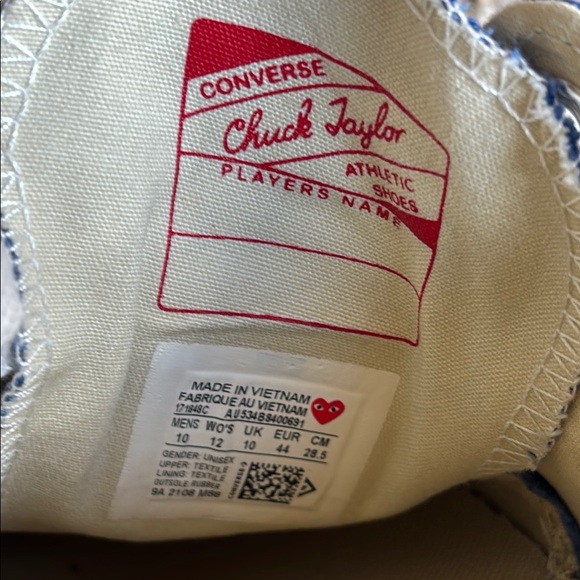 Converse x PLAY Comme des Garcons Chuck Taylor Canvas Low Top Sneaker Blue Sz 10 - Picture 2 of 9